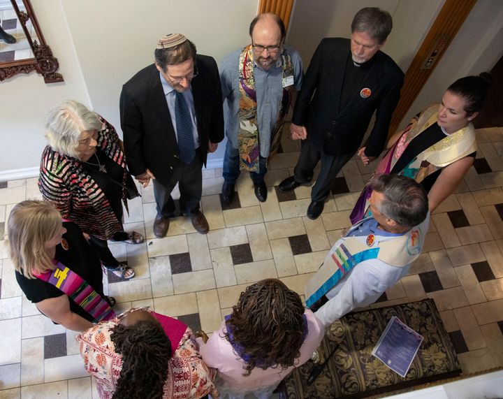 Clergy gather to pray at Whole Woman’s Health of Austin on Tuesday, July 9, 2019.