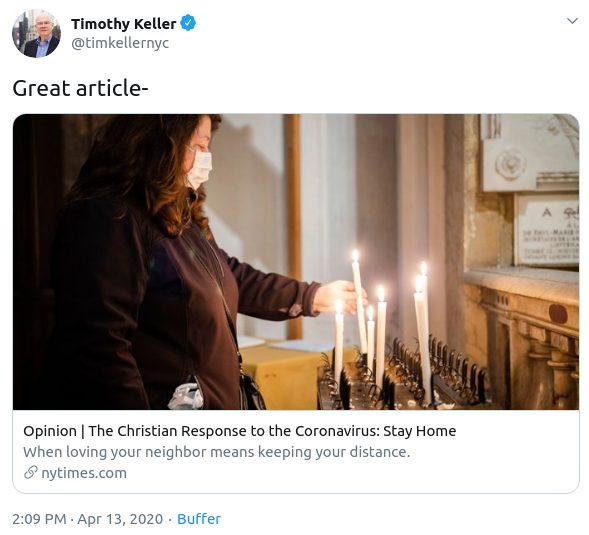 Tim Keller Praises NYT Article That Says The Absence Of Church A Great 