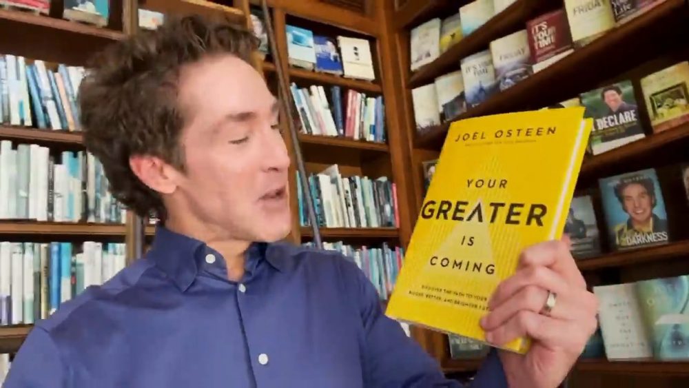 Not Satire: Joel Osteen Promotes New Book in His Own Office With Shelves Filled With His Own Books