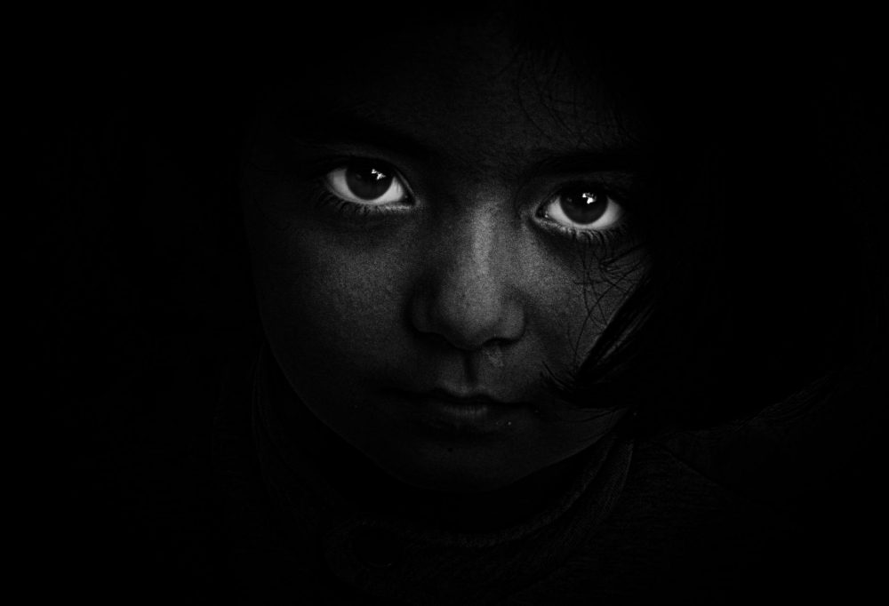 grayscale photography of girl s face